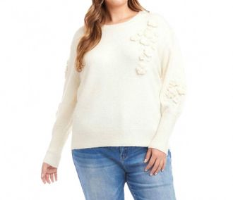 Karen Kane Hand Embroidered Flower Detail Sweater - Plus In Light Oatmeal
