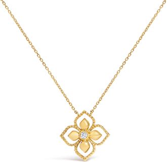 House of Brilliance 10K Yellow Gold Diamond Accent Floral Medallion Pendant Necklace