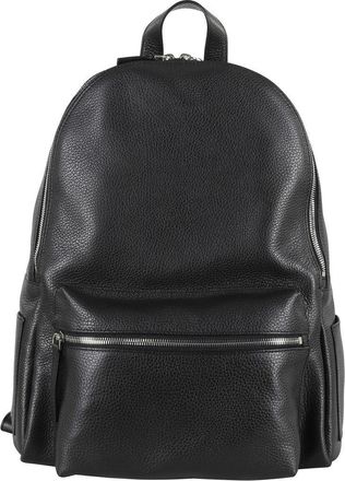 Orciani Rounded Black Pelle Backpack With Adjustable Straps