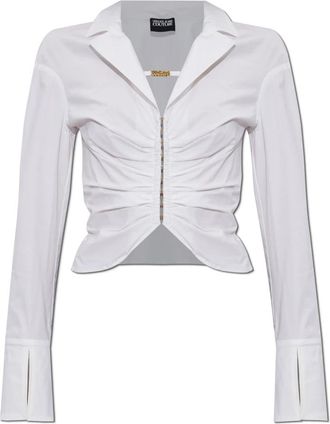 Versace Jeans Couture Katoenen overhemd met draperie - Dames - Overhemden - Wit - S - Katoen - Overhemden