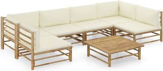 vidaXL Set De Muebles De Jard&iacute;n 7 Piezas Bamb&uacute; Y Cojines Blanco Crema Vidaxl