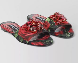 Dolce & Gabbana silk crystal-embellished floral-print slides
