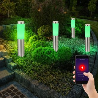 ETC Shop Set Di 4 Lampade A Presa Intelligente Da Giardino In Acciaio Inossidabile Per Esterni, Cortile, Luci In Piedi Del Vialetto Dimmerabili In Un Set Che I