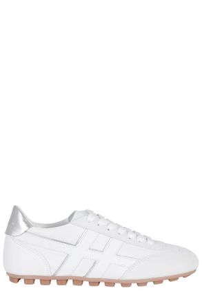 Hogan White Silver Lace-Up H Side-Logo Suede Sneakers