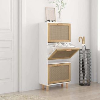 vidaXL Vidaxl - Zapatero Madera Contrachapada Blanco Rat&aacute;n Natural 52x25x115 Cm