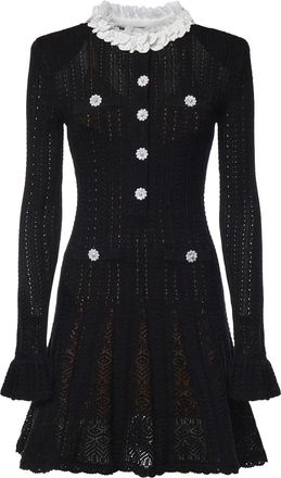 Self Portrait Knit Jewel Button Floral Trim Mini Dress