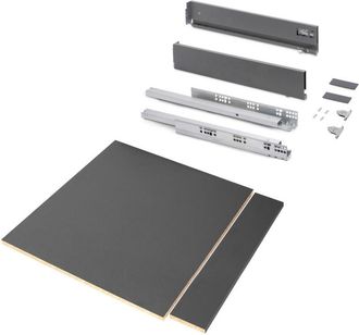 Emuca Kit di cassetti per cucina o bagno Vertex con regolazione 3D, altezza 93 mm, con pannelli inclusi, modulo 600 mm, Grigio antracite - Emuca