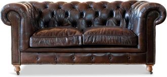 PIB Sofá de 2 plazas de cuero de grano completo marrón