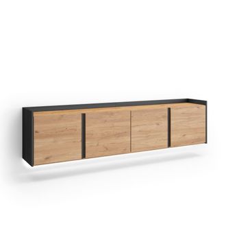 Skraut Home Mueble tv efecto madera roble y negro 207x35x50cm colgado