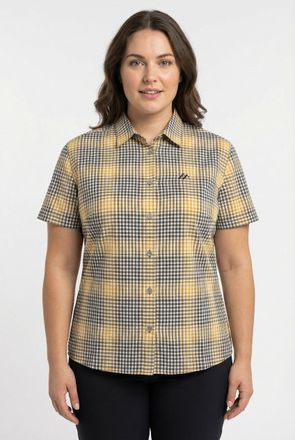 Maier Sports Karobluse MAIER SPORTS, Damen, Gr. 46, blau (night sky, or), Web, Obermaterial: 85% Polyester, 15% Viskose, bestickt, kariert, normal, abgesteppte Kan