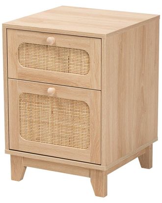 Baxton Studio Elsbeth Mid-Century Modern Rattan 1-Drawer End Table