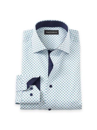 Paul Fredrick Non-iron Cotton Geometric Dress Shirt With Contrast Trim