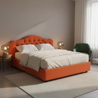 Dmora Cama Matrimonial Arex, Desenfundable, Con Almacenaje Hecho En Italia, Para Colch&oacute;n 160x190 Cm, Naranja