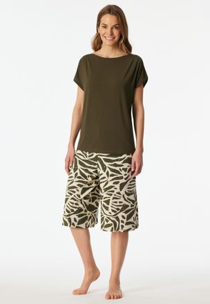 Schiesser Pyjama SCHIESSER Selected Premium, Damen, Gr. 36, 707, gr&uuml;n, Single Jersey, Obermaterial: 95% Modal, 5% Elasthan, bequem 3/4-L&auml;nge, U-Boot-Ausschnitt,