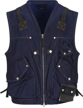 Stone Island Denim Multi-Pocket Vest - Heren - Bodywarmers - Blauw - L - Denim - Jassen