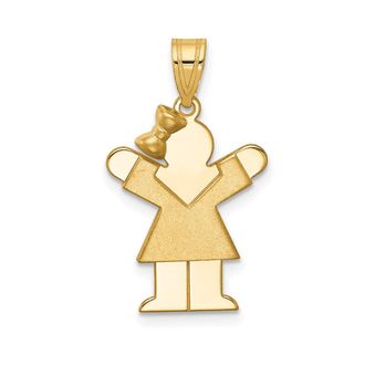 Diamond2Deal 14k Yellow Gold Solid Engravable Girl with Bow on Left Charm