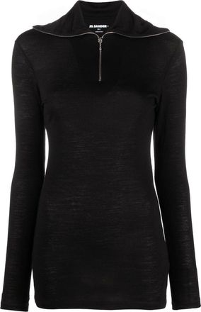 Jil Sander logo-print roll-neck knitted top - women - Polyester/Virgin Wool - L - Black