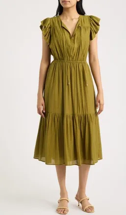 Julia Jordan Stripe Tiered Midi Dress in Green at Nordstrom, Size 10