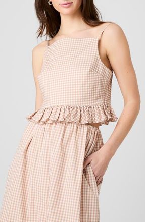 French Connection Lilah Gingham Crop Camisole in Petite Gingham Almond Nude at Nordstrom, Size 10