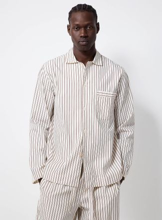 Tekla Mens Oatmeal and chocolate striped poplin shirt