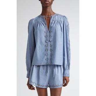 Ulla Johnson Kady Appliqu&eacute; Top in Chambray at Nordstrom Rack, Size 0