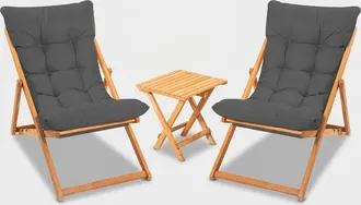 Hanah Home Set De Mesa Plegable Y 2 Sillas De Jard&iacute;n En Madera Nerda - Gris