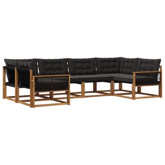 vidaXL Conjunto De Sof&aacute;s De Exterior Con Coj&iacute;n 6 Pcs Natural Y Negro Vidaxl