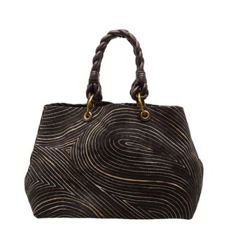 Bottega Veneta Brown Canvas Leather Handbag Tote Bag (Pre-Owned)