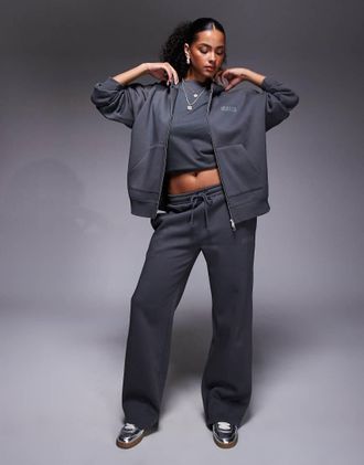 KAIIA Felpa con cappuccio grigio scuro in misto cotone con zip e logo applicato a caldo in coordinato-Nero