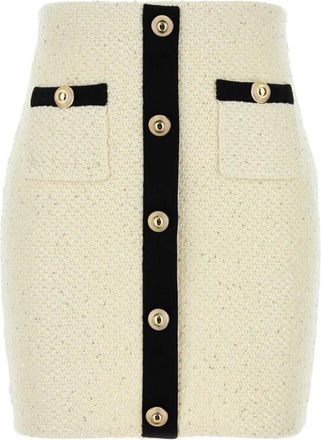 Self Portrait Short Skirts, female, Beige, XS, Cream Sequin Knit Mini Skirt