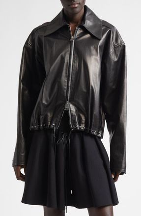 Brandon Maxwell The Leland Leather Shirt Jacket in Black at Nordstrom, Size Medium