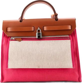 Herm&egrave;s Herbag Zip Berline Vache Canvas and Leather 31 shoulder bag - Roze