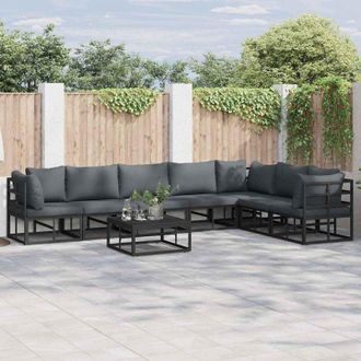 vidaXL Conjunto De Sof&aacute; De Jard&iacute;n Con Coj&iacute;n 7 Pcs Negro Aluminio Vidaxl