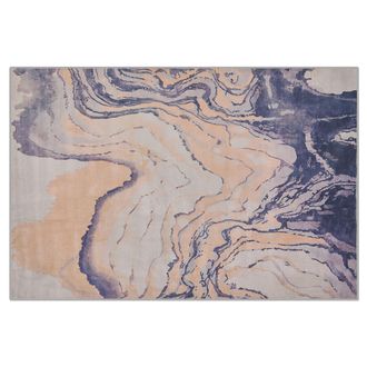 Beliani Beliani - Alfombra De Poli&eacute;ster Beige Azul 160 X 230 Cm Patr&oacute;n Abstracto Parte Inferior De Goma Moderno Gebze