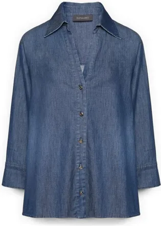 Elena Miro Overhemden, Dames, Blauw, XL, Katoen, Gewassen Chambray Shirt