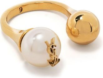 Saint Laurent Ysl Pearl And Ball Ring In Metal