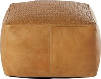 Maisons du monde Puf de piel de b&uacute;falo camel trenzado