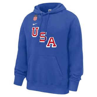 Nike Quinn Hughes Nike Mens USA Club Fleece Gold Medal Hockey Pullover Hoodie in Blue | M31777P325NQH-RYL