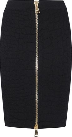Balmain Croco Gebreide Knielengte Rok - Dames - Midirokken - Zwart - XS - Rokken