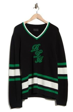Rta Joshua V-Neck Cotton Blend Sweater in Black Green Logo at Nordstrom Rack, Size X-Small