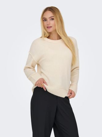 Only Strickpullover ONLY ONLHAZEL LS DETAIL O-NECK BF KNT, Damen, Gr. XL, wei&szlig;cap gray detail:melange, Strick, Obermaterial: 93% Polyester, 4% Wolle, 3% El
