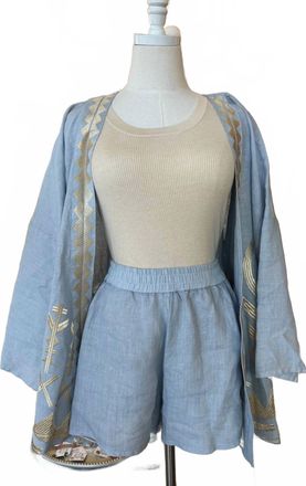 Greek Archaic Kori Womens Linen Embroidered Shorts In Grey