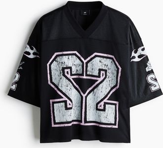 H&M Bedrucktes Oversized T-Shirt aus Mesh - Schwarz