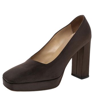 Sergio Rossi Brown Fabric Block Heel Pumps