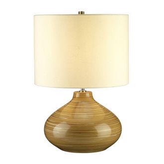 Loops Ceramic Table Lamp Linen Ivory Shade Wood Effect LED E27 60W Bulb
