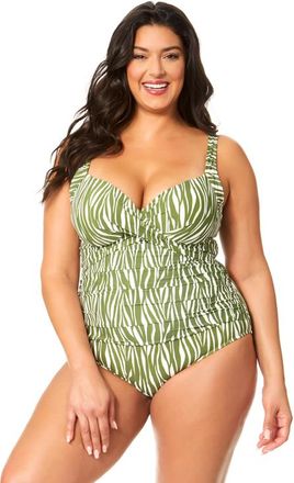 Anne Cole Womens Plus Sierra Woodblock Underwire Surplice One Piece Swimsuit at Nordstrom, Size 16W