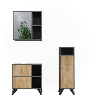 Vicco Conjunto De Muebles De Ba&ntilde;o Leano, Antracita/roble De Monta&ntilde;a, 3 Partes