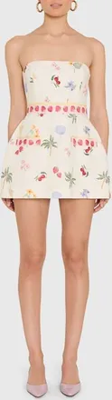 Amanda Uprichard Bethany Strapless Linen Blend Romper in Boardwalk Print at Nordstrom, Size X-Small