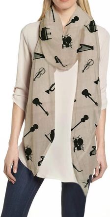 Lina & Lily Musical Instruments Print Scarf Shawl Wrap Lightweight (Beige)