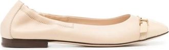 Tod's Logo Strap Leren Ballerinas Off White - Dames - Ballerinas - Wit - 37 1/2 EU - Leer - Schoenen